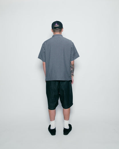 108WAREHOUSE - Seersucker Short Sleeve Zip Shirt - Black/Grey