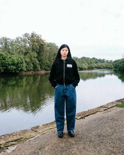 108WAREHOUSE - Cropped Zip Shop Hoodie - Black
