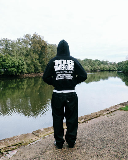 108WAREHOUSE - Cropped Zip Shop Hoodie - Black