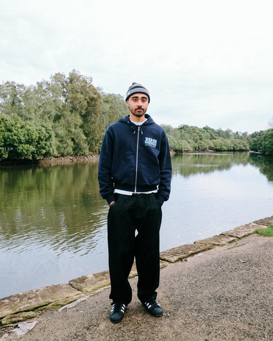 108WAREHOUSE - Cropped Zip Shop Hoodie - Navy