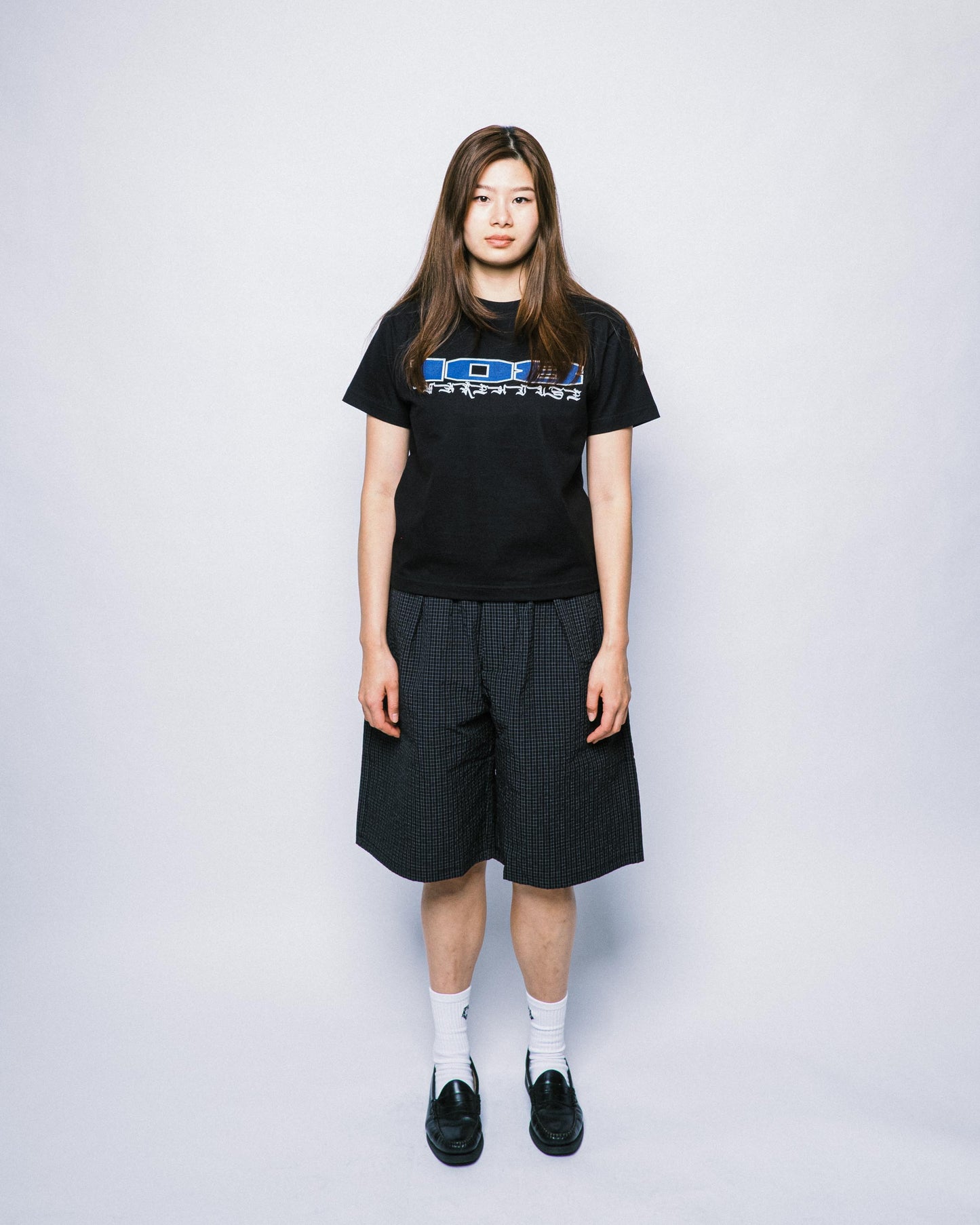 108WAREHOUSE - Plaid Crinkled Nylon Utility Shorts - Black / Blue