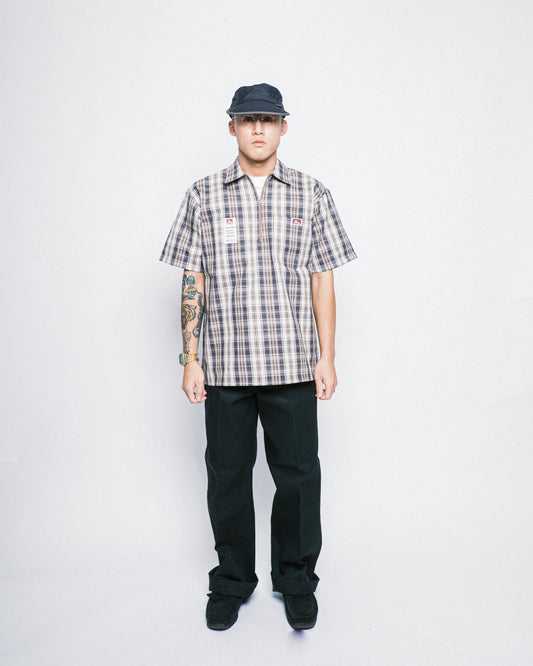 Ben Davis - Short Sleeve Half Zip Plaid (Khaki/Grey)