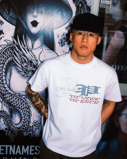 Saigon Posse - Jade and Gold Tee - White