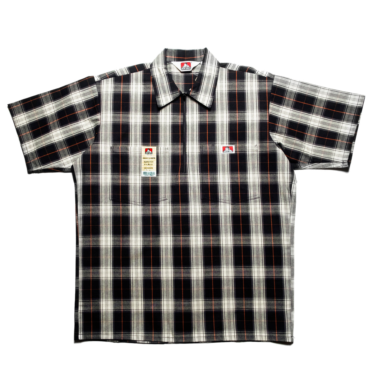 Ben Davis - Short Sleeve Half Zip Plaid (Black/Cream)