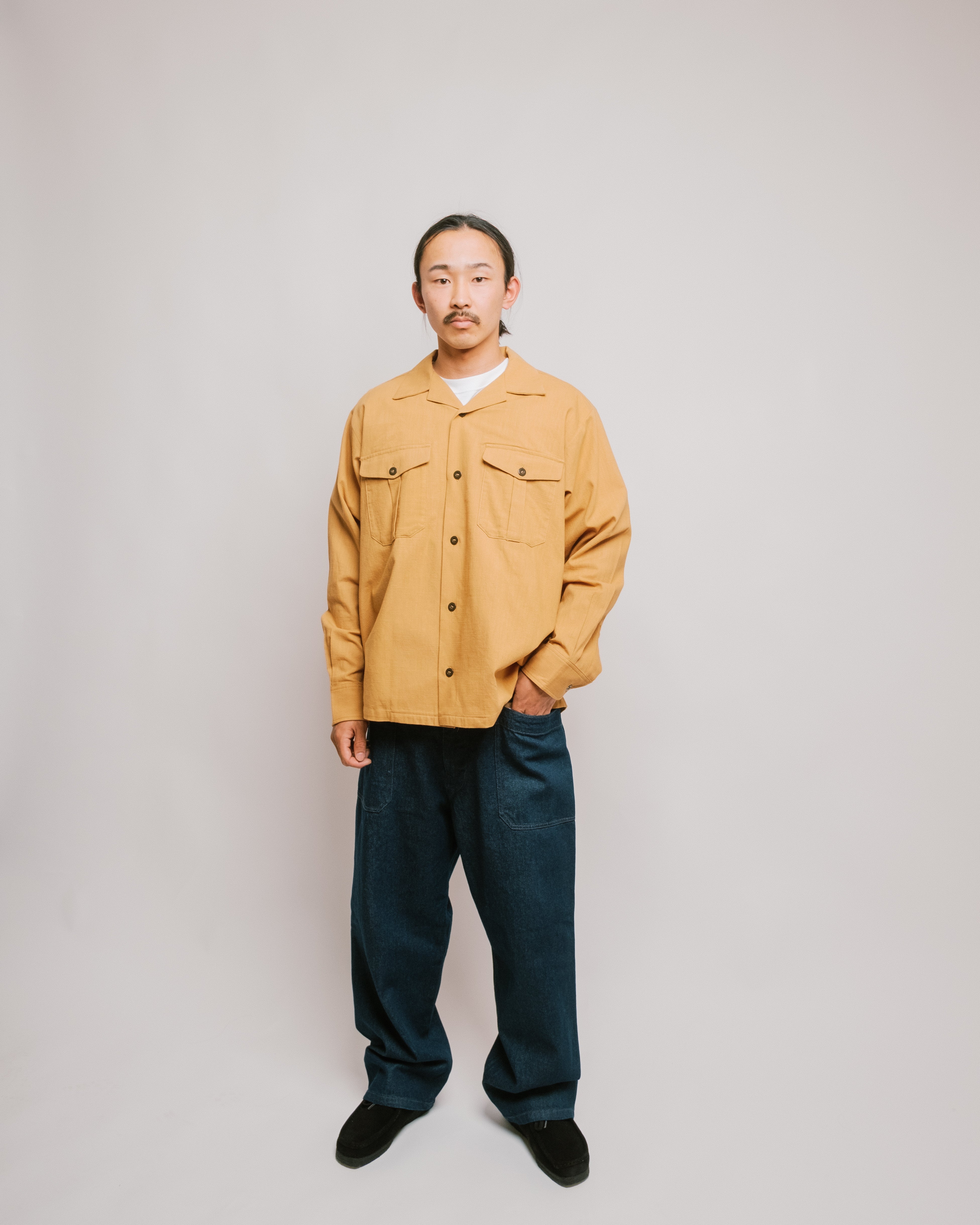 BLUE】ARMY TWILL Cotton/Linen Utility Shirts-