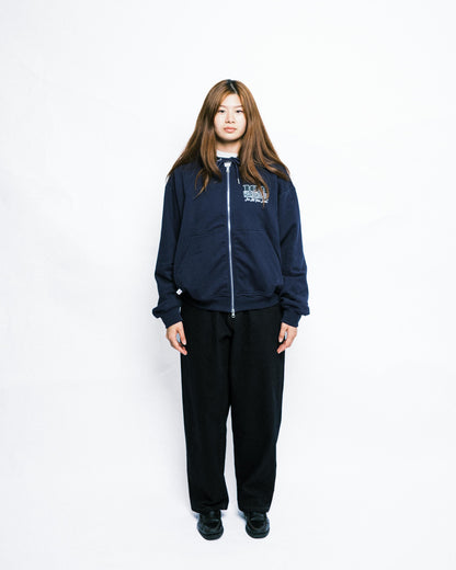 108WAREHOUSE - Cropped Zip Shop Logo Hoodie - Navy
