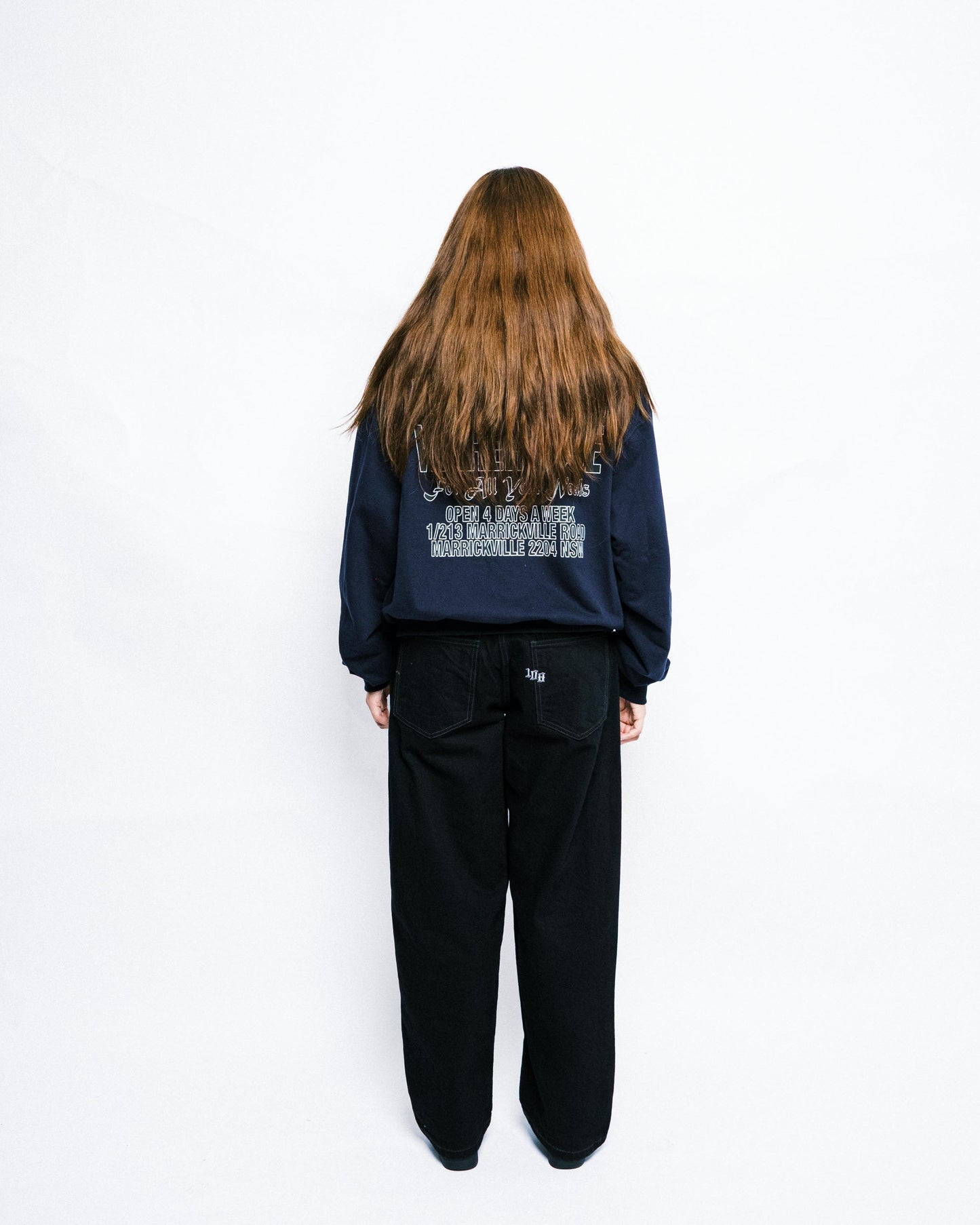 108WAREHOUSE - Cropped Zip Shop Logo Hoodie - Navy