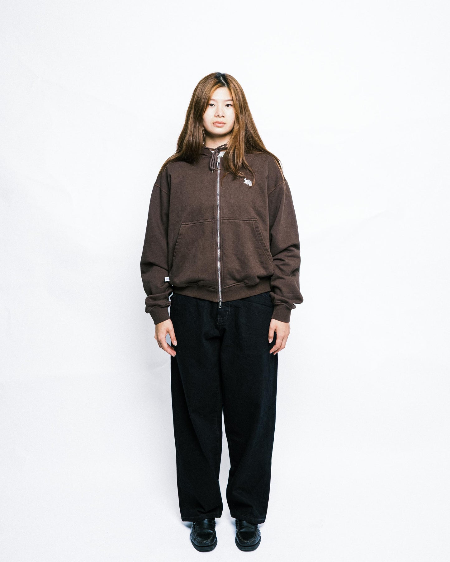 108WAREHOUSE - Cropped Zip Team Logo Hoodie - Brown