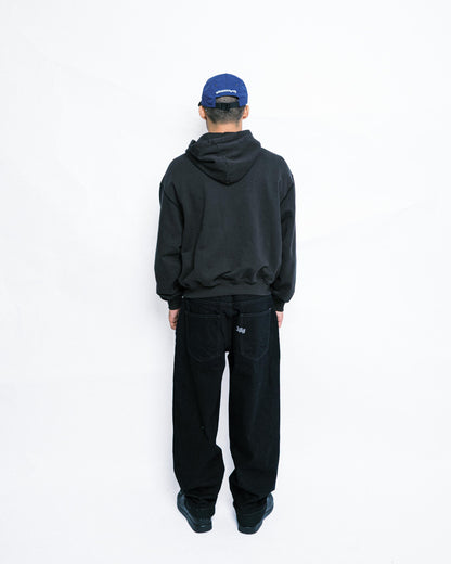 108WAREHOUSE - Cropped Zip Brick Logo Hoodie - Washed Black