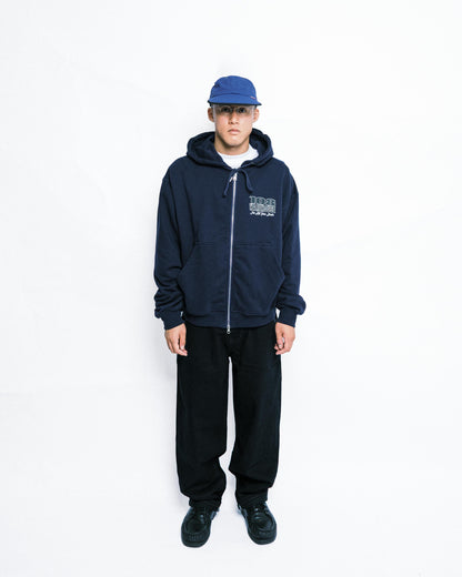 108WAREHOUSE - Cropped Zip Shop Logo Hoodie - Navy