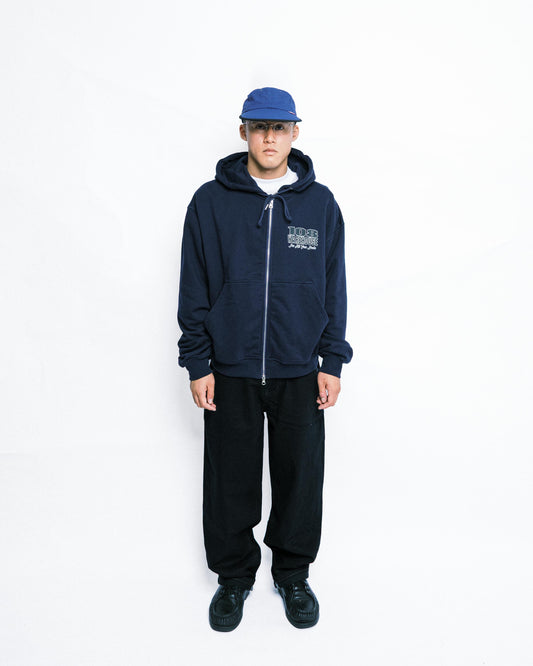 108WAREHOUSE - Cropped Zip Shop Logo Hoodie - Navy