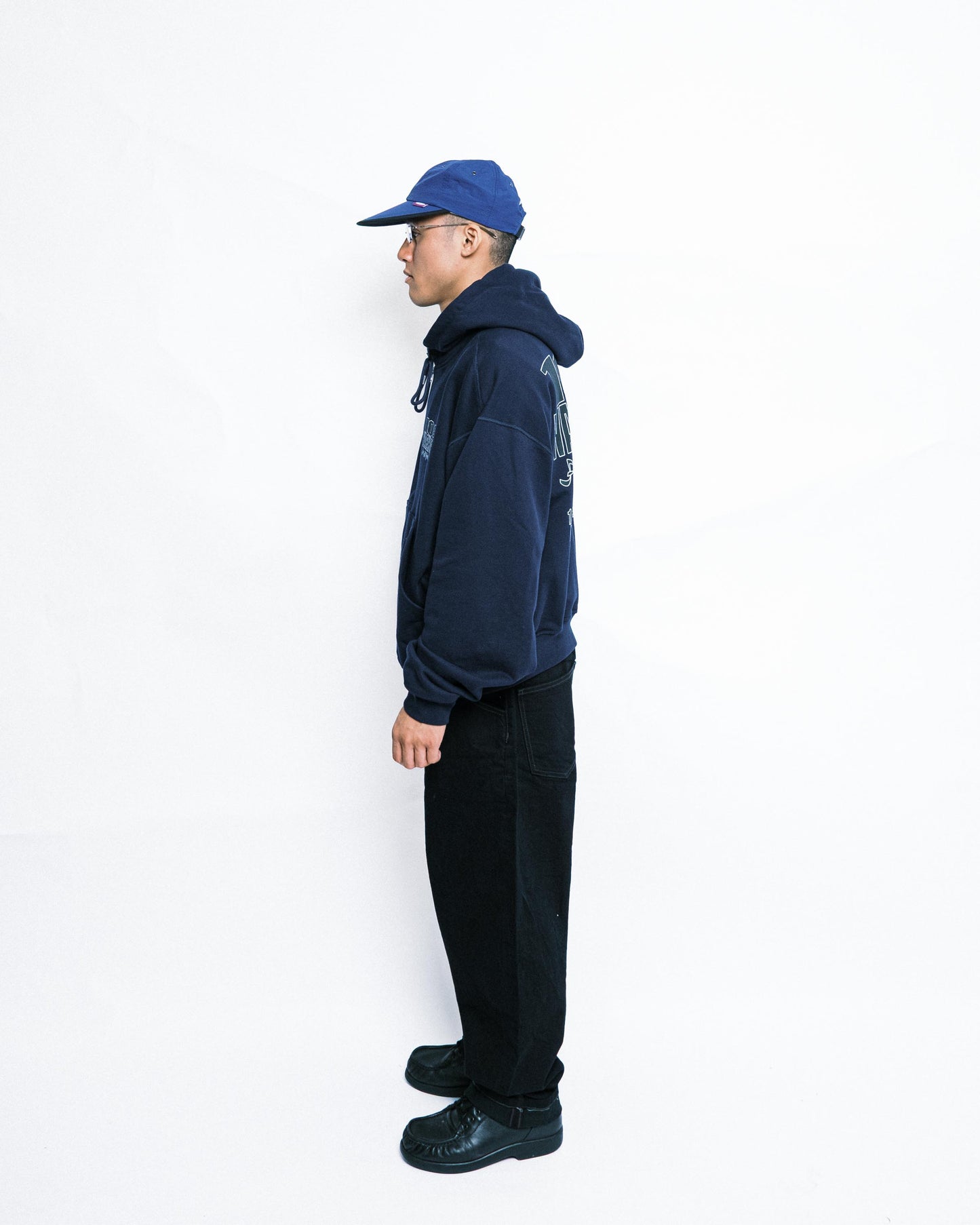 108WAREHOUSE - Cropped Zip Shop Logo Hoodie - Navy