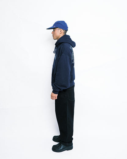108WAREHOUSE - Cropped Zip Shop Logo Hoodie - Navy
