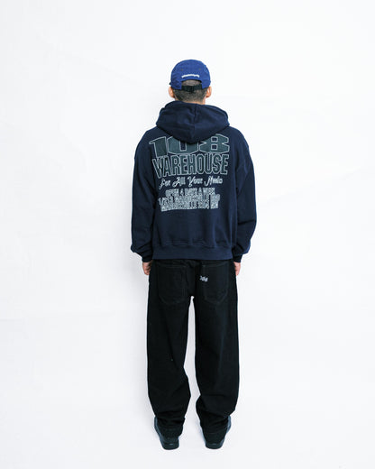 108WAREHOUSE - Cropped Zip Shop Logo Hoodie - Navy