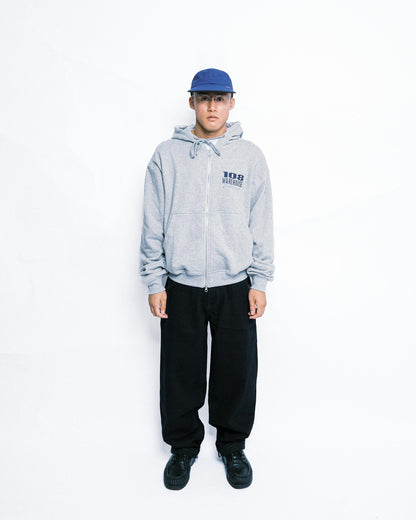 108WAREHOUSE - Cropped Zip Shop Logo Hoodie - Grey
