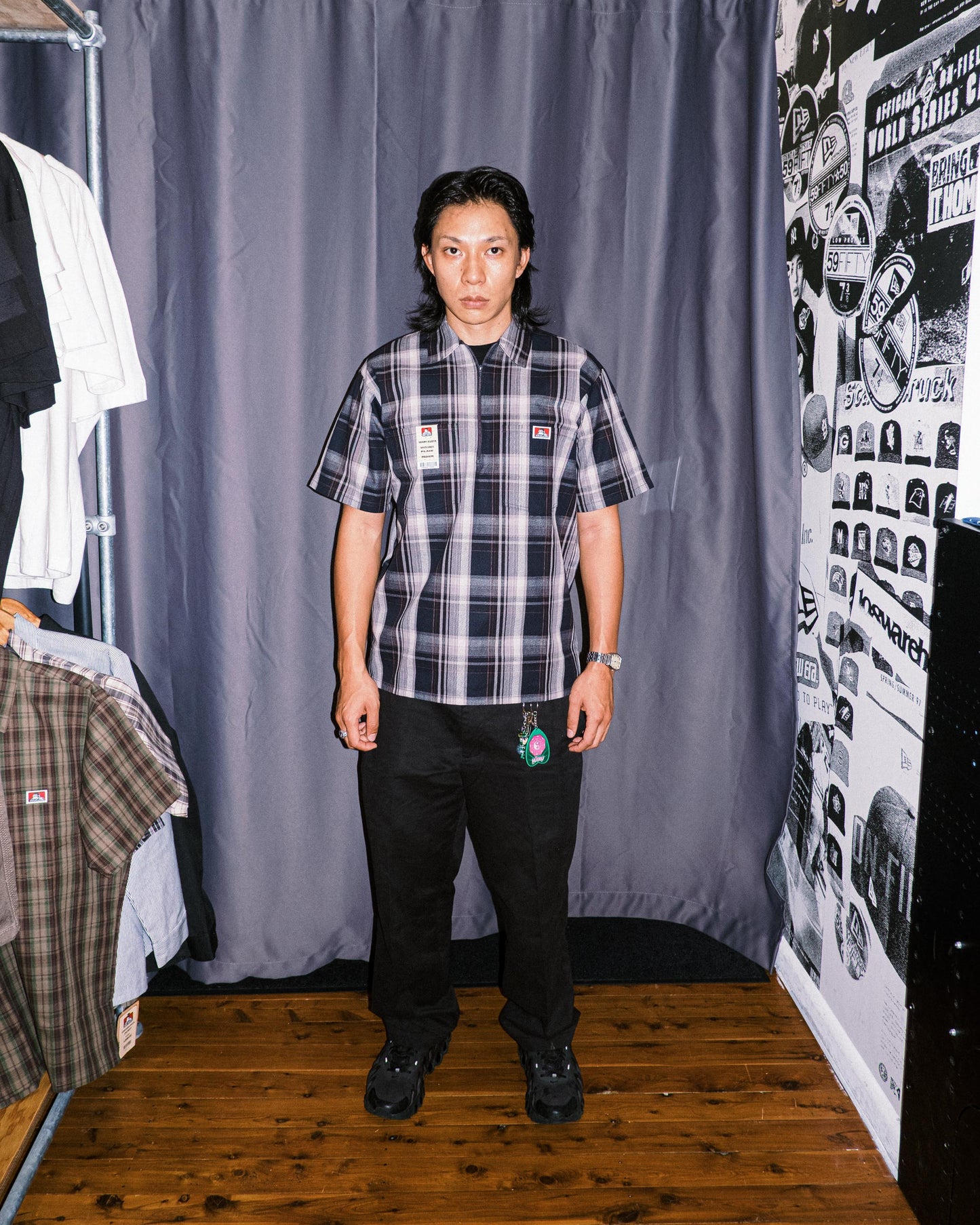 Ben Davis - Short Sleeve Half Zip Plaid (Navy/Grey)