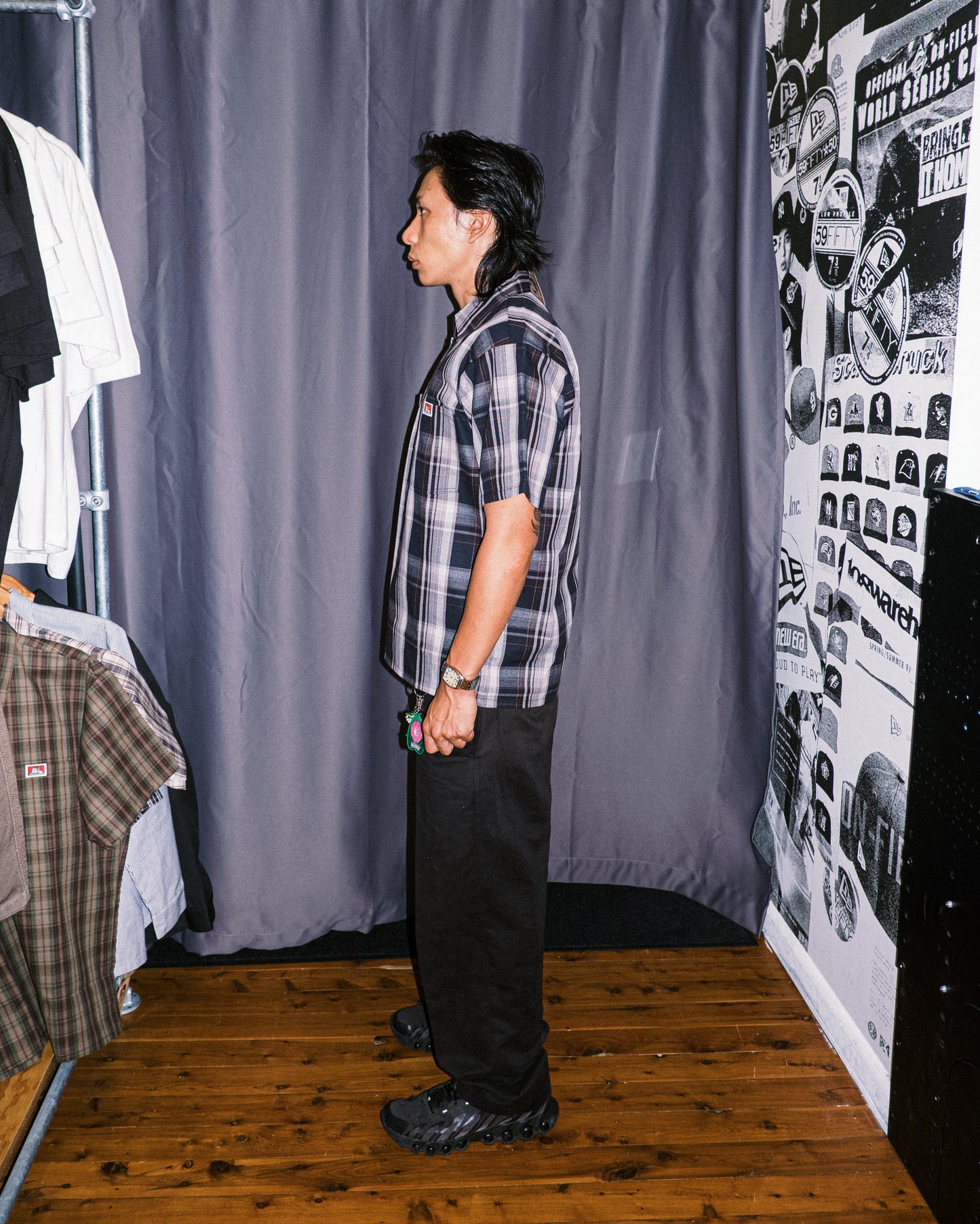 Ben Davis - Short Sleeve Half Zip Plaid (Navy/Grey)