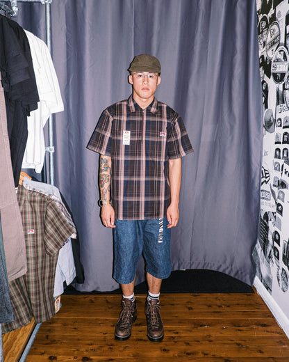 Ben Davis - Short Sleeve Half Zip Plaid (Brown)