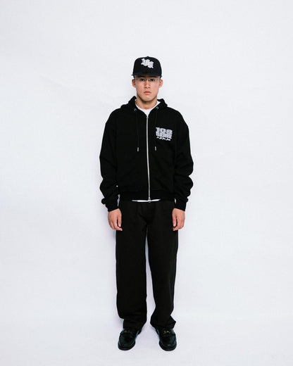 108WAREHOUSE - Cropped Zip Shop Logo Hoodie - Black
