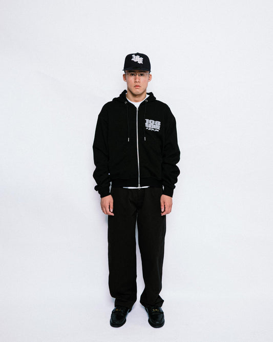 108WAREHOUSE - Cropped Zip Shop Logo Hoodie - Black