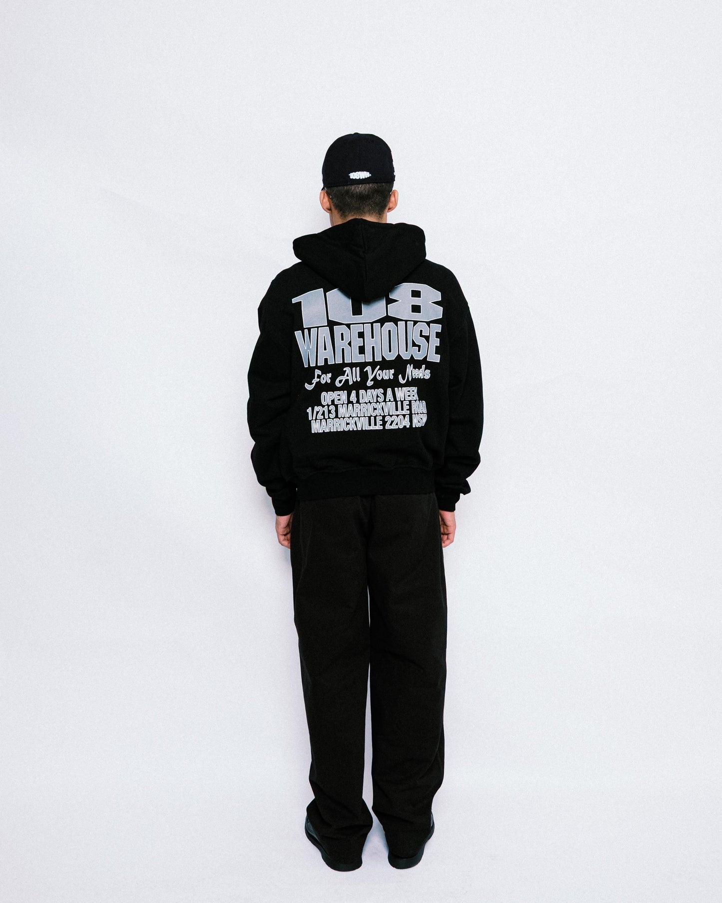 108WAREHOUSE - Cropped Zip Shop Logo Hoodie - Black