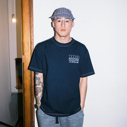 108WAREHOUSE - Navy Dyed Shop T-Shirt - Contrasted