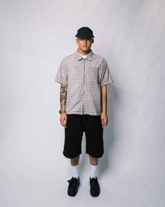 108WAREHOUSE - Seersucker SS Zip Shirt - Apricot Plaid