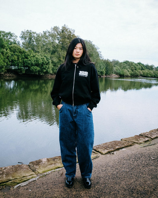 108WAREHOUSE - Cropped Zip Shop Hoodie - Black