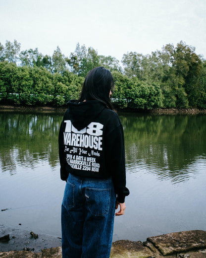 108WAREHOUSE - Cropped Zip Shop Hoodie - Black