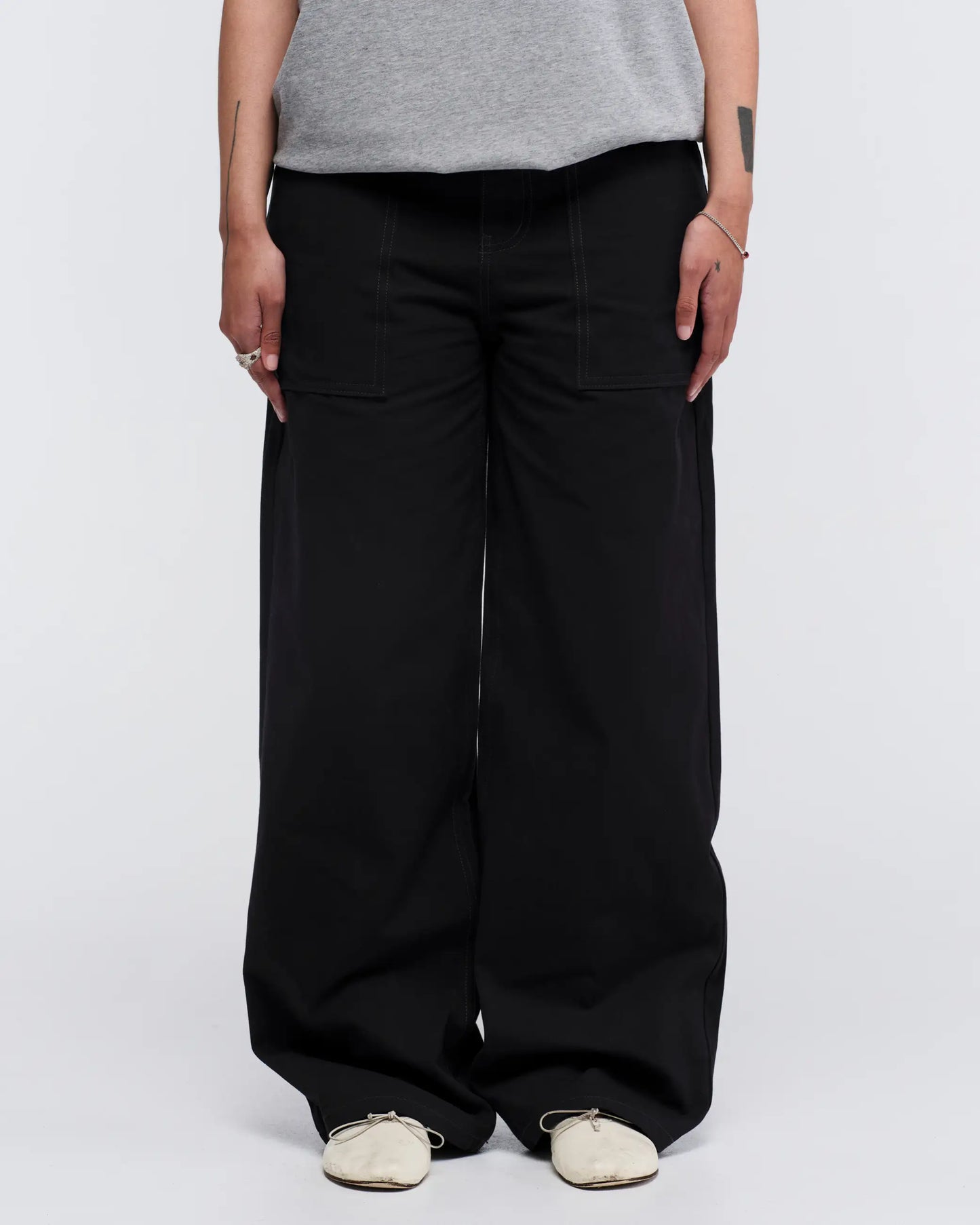 Pseushi - Loose Cut Canvas Fatigue Pant - Washed Black