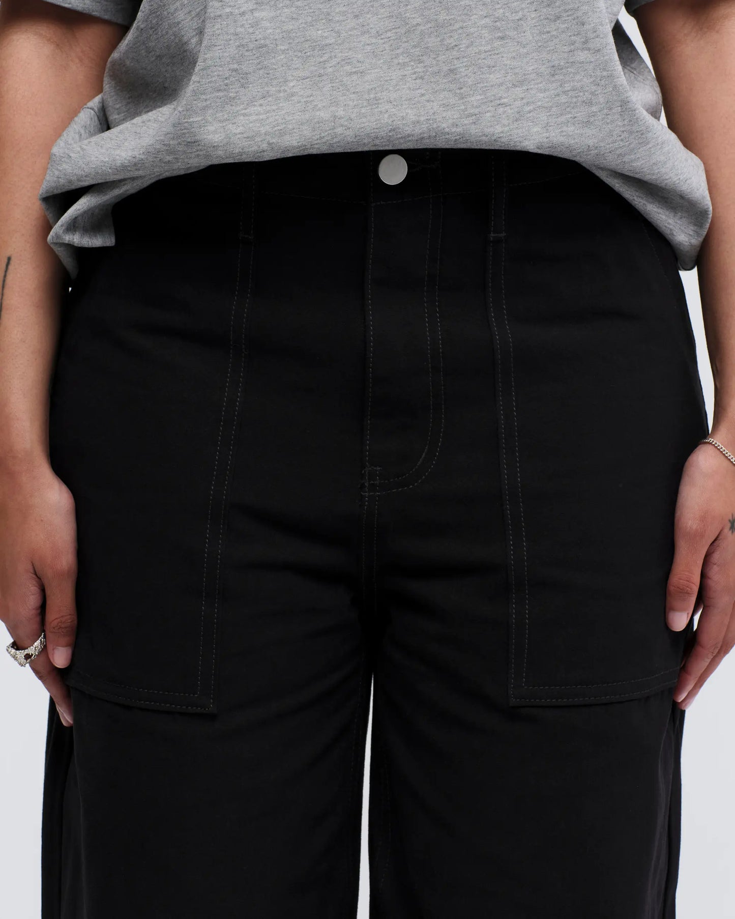 Pseushi - Loose Cut Canvas Fatigue Pant - Washed Black