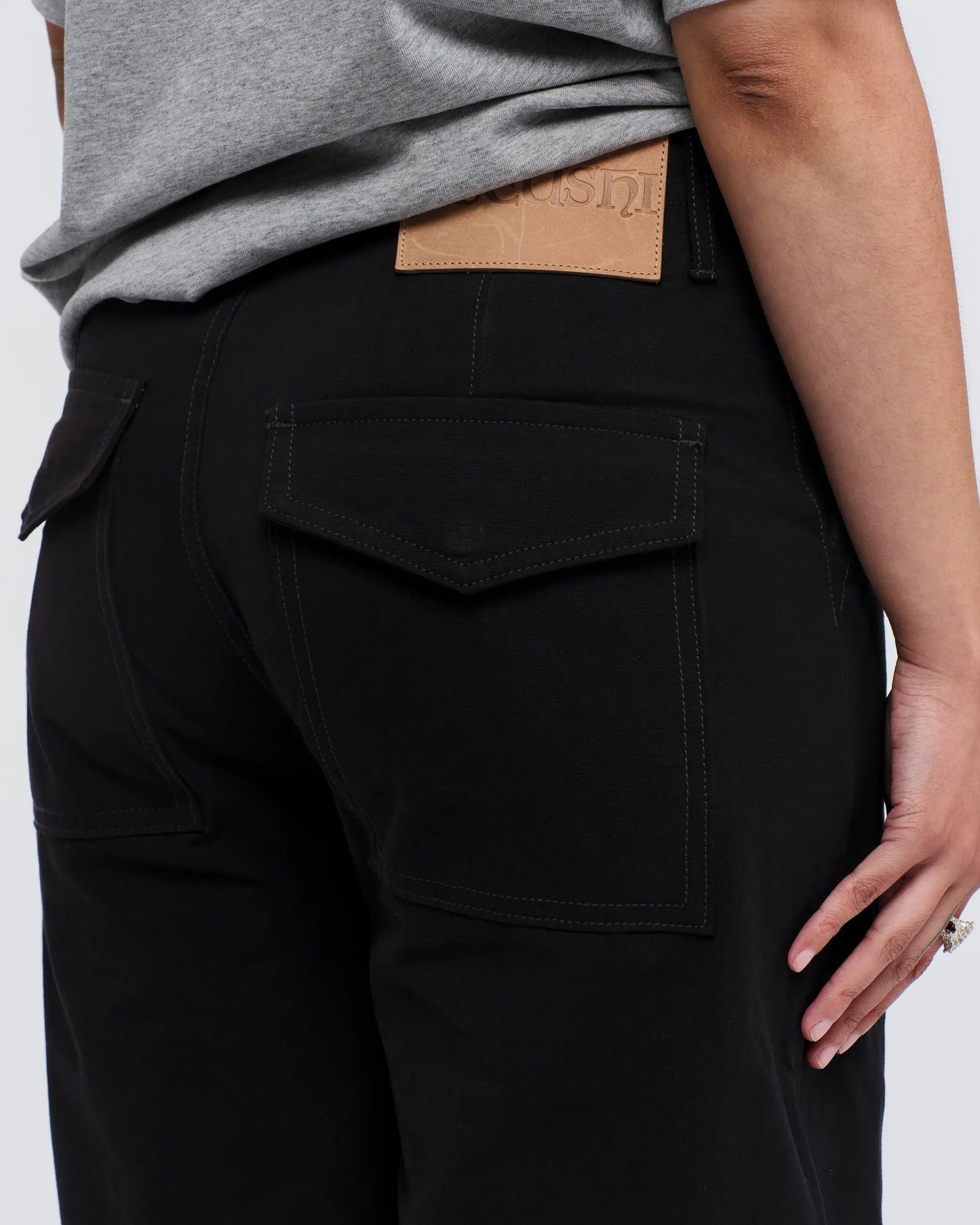 Pseushi - Loose Cut Canvas Fatigue Pant - Washed Black