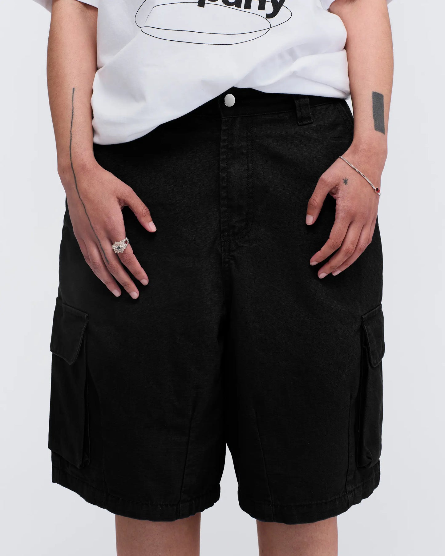 Pseushi - Cotton Ripstop Cargo Shorts - Washed Black