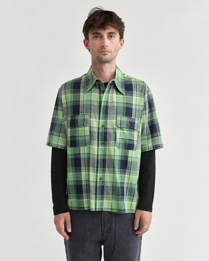 Pseushi - S/S Cottage Shirt - Navy/ Green