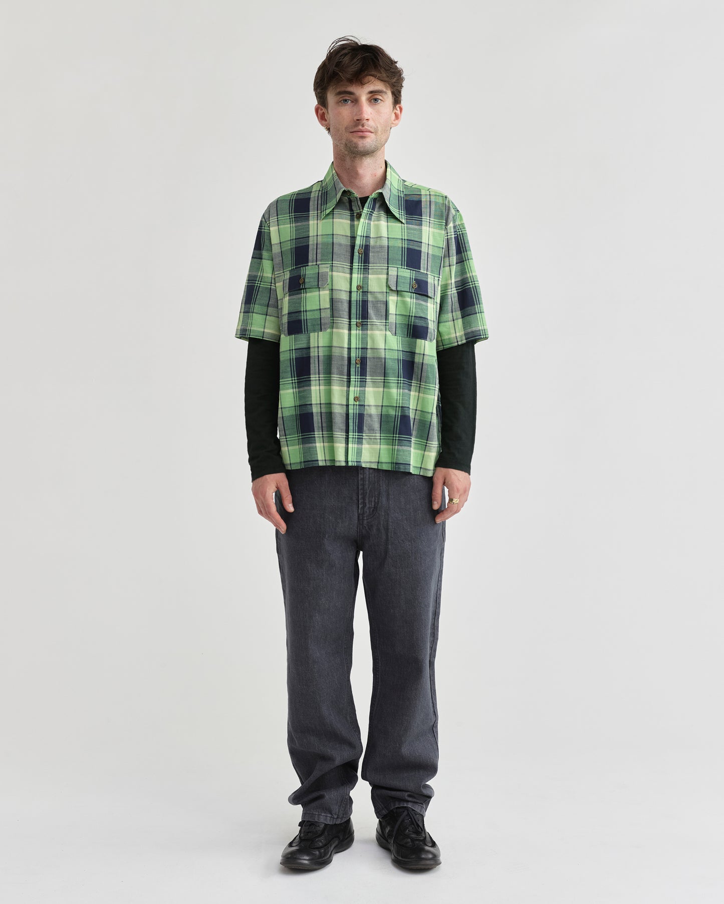 Pseushi - S/S Cottage Shirt - Navy/ Green