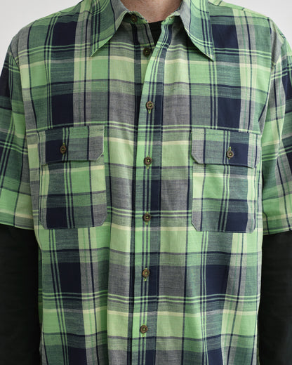 Pseushi - S/S Cottage Shirt - Navy/ Green