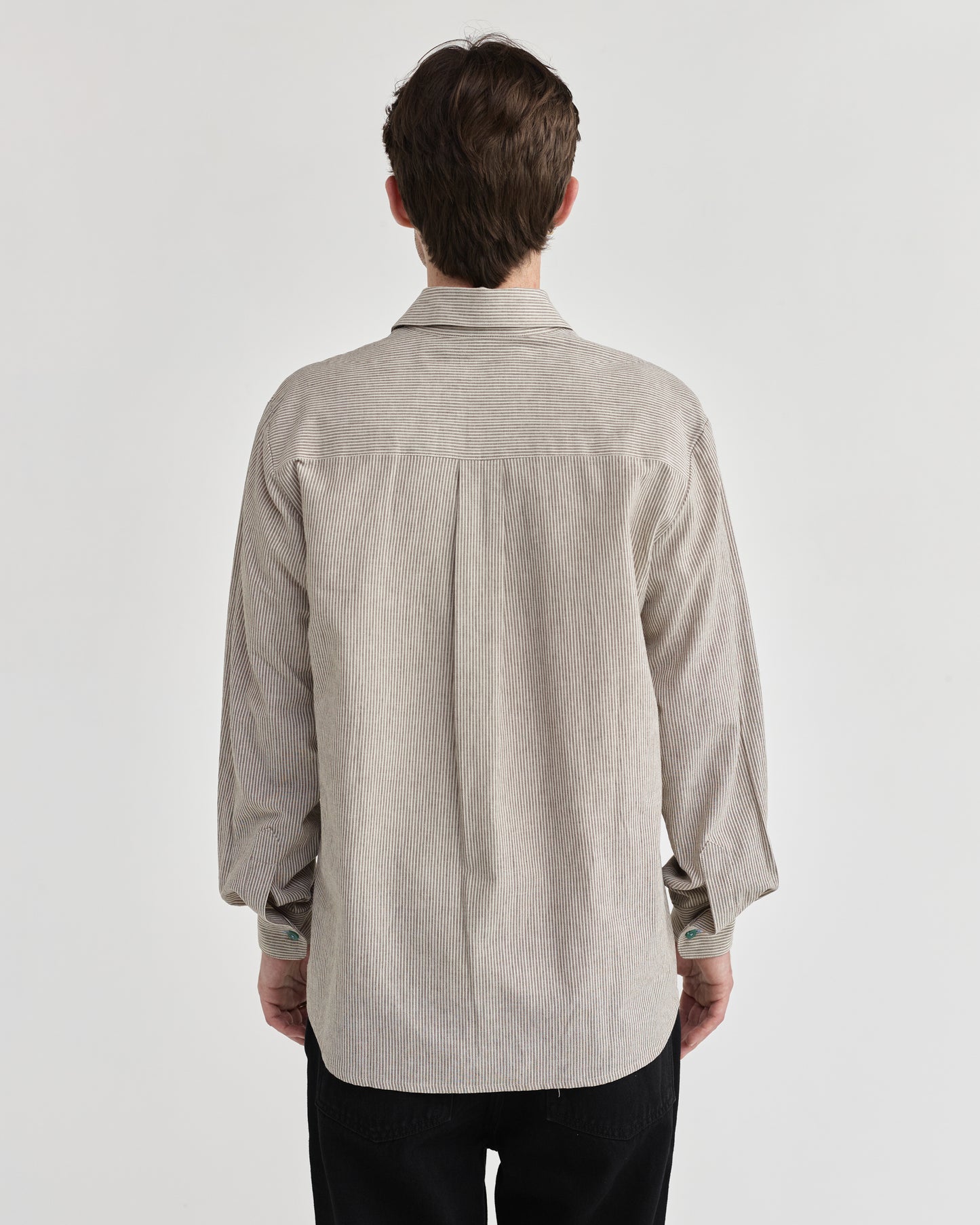 Pseushi - L/S Linen Work Shirt - Grey Stripe