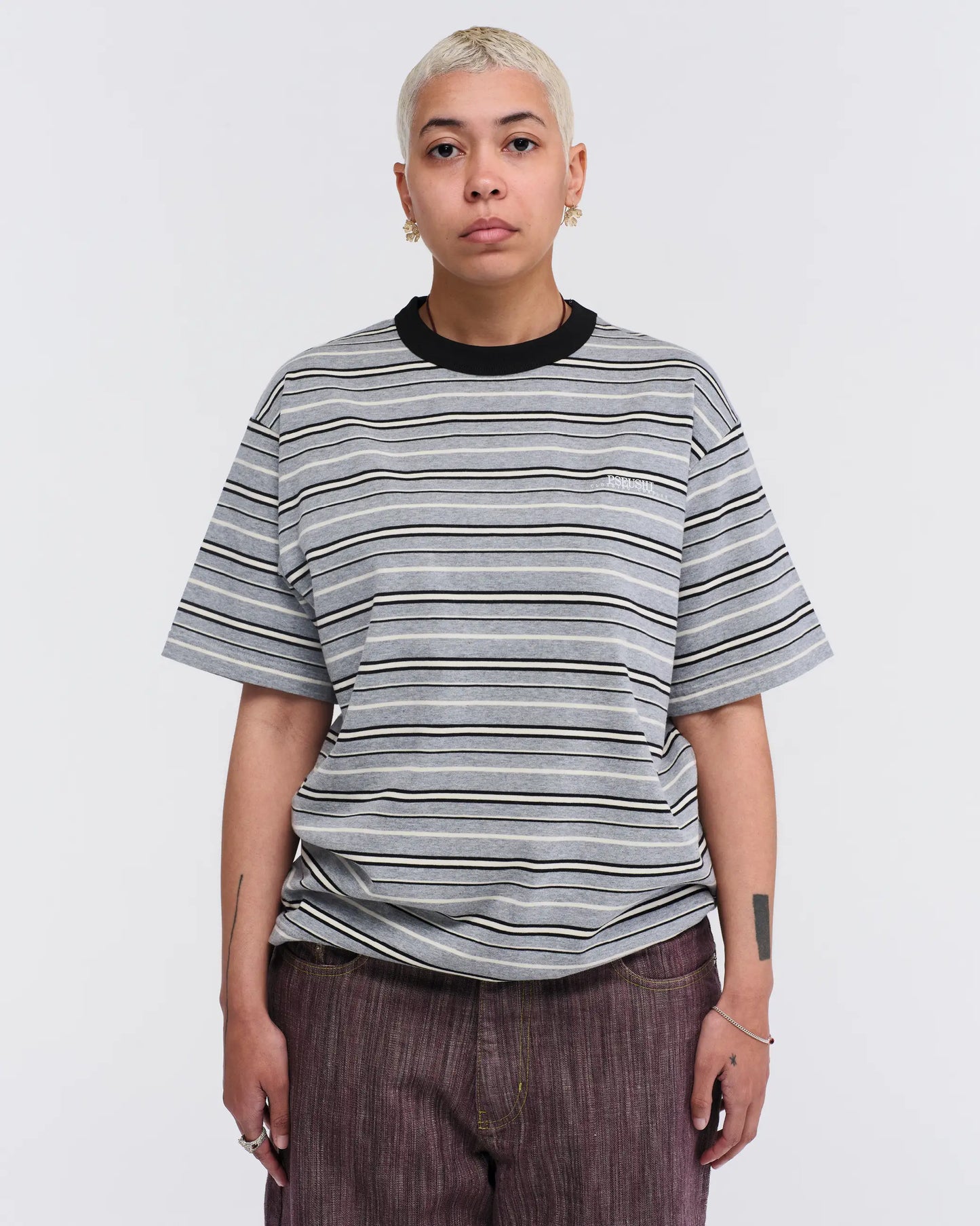 Pseushi - Knitted Stripes Tee - Grey