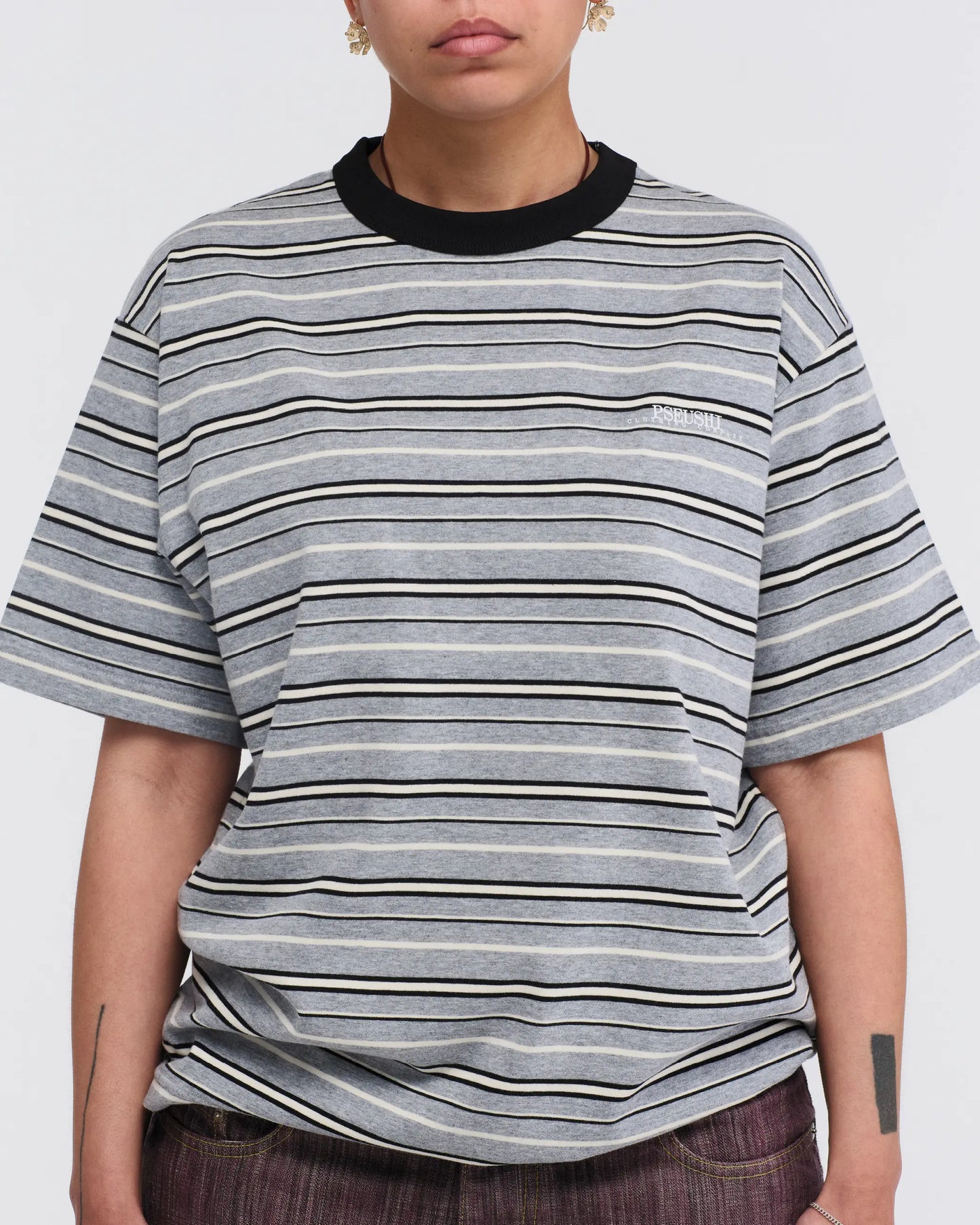 Pseushi - Knitted Stripes Tee - Grey