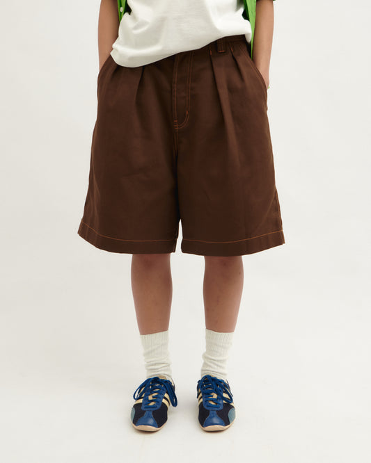 Pseushi - Pleated Oversized Shorts - Brown