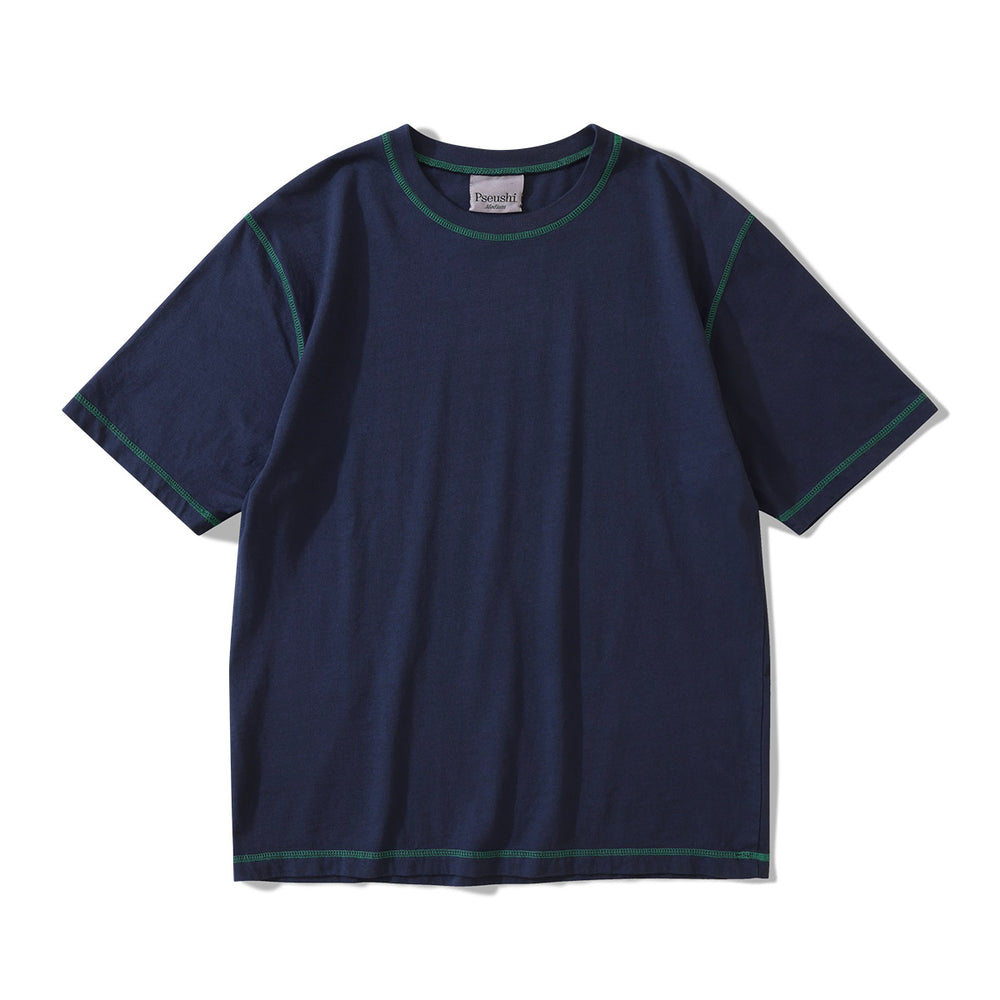 Pseushi - Contrast Stitch Tee - Navy/Green