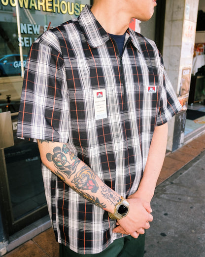 Ben Davis - Short Sleeve Half Zip Plaid (Black/Cream)